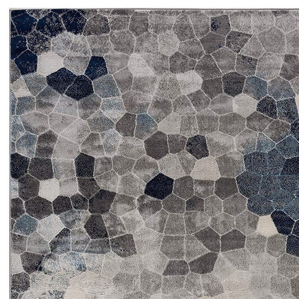 4' X 6' Navy Blue Cobblestone Pattern Area Rug