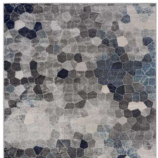 4' X 6' Navy Blue Cobblestone Pattern Area Rug