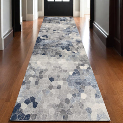 2' X 6' Navy Geometric Area Rug