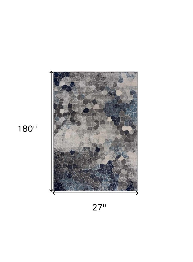 2' X 6' Navy Geometric Area Rug