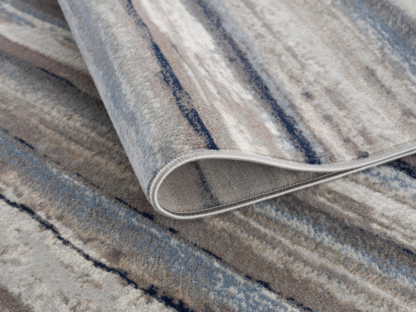 2' X 3' Blue And Beige Distressed Stripes Scatter Rug