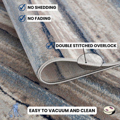 8' X 11' Blue And Beige Distressed Stripes Area Rug