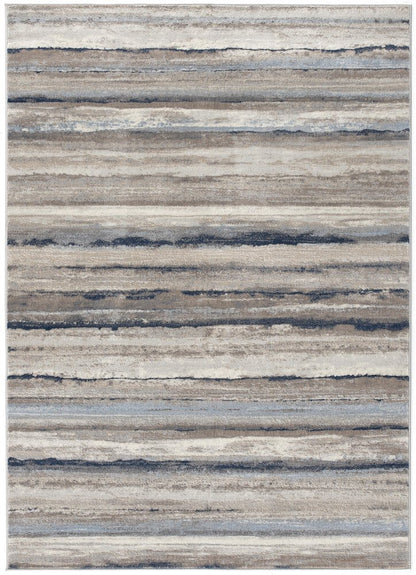 5' X 8' Blue And Beige Distressed Stripes Area Rug
