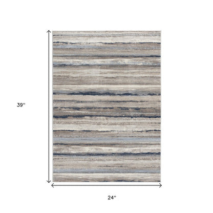 5' X 8' Blue And Beige Distressed Stripes Area Rug