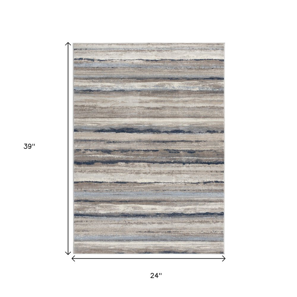 8' X 11' Blue And Beige Distressed Stripes Area Rug