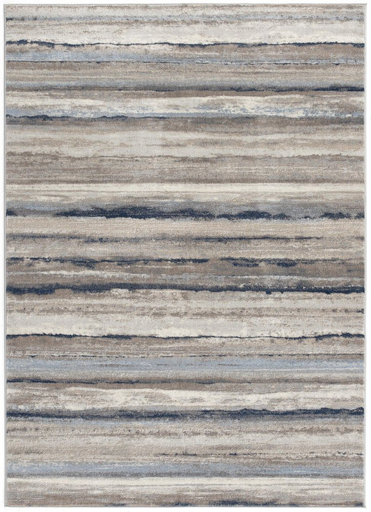 2' X 6' Blue And Beige Distressed Stripes Area Rug