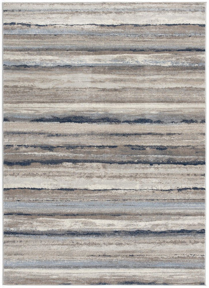 8' X 11' Blue And Beige Distressed Stripes Area Rug