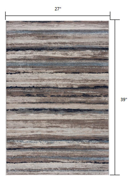 5' X 8' Blue And Beige Distressed Stripes Area Rug