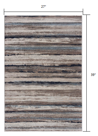 2' X 3' Blue And Beige Distressed Stripes Scatter Rug