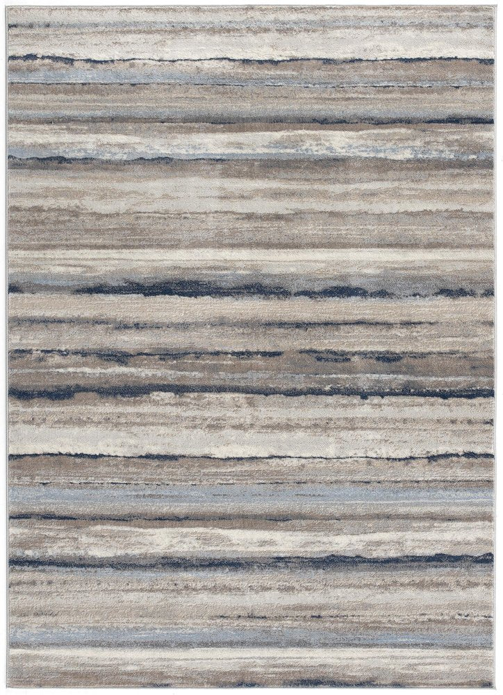 8' X 11' Blue And Beige Distressed Stripes Area Rug