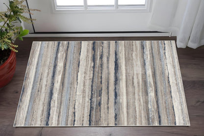 5' X 8' Blue And Beige Distressed Stripes Area Rug