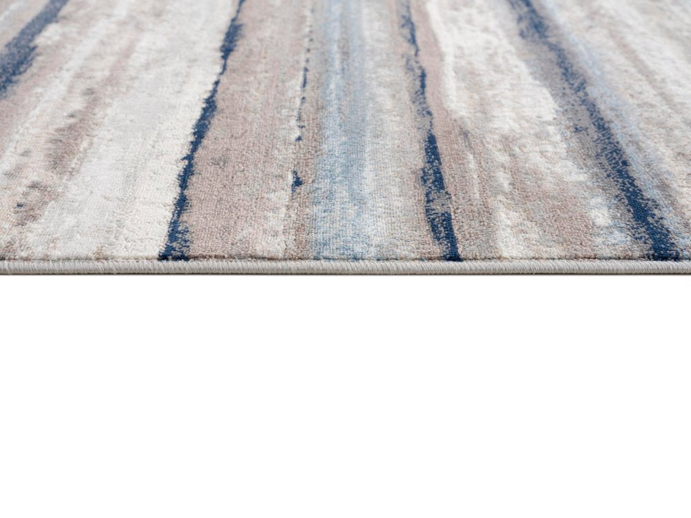 5' X 8' Blue And Beige Distressed Stripes Area Rug