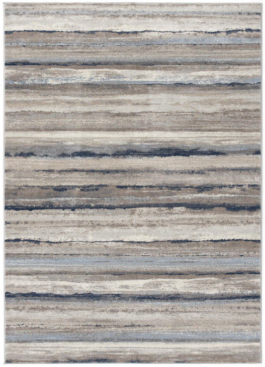 8' X 11' Blue And Beige Distressed Stripes Area Rug