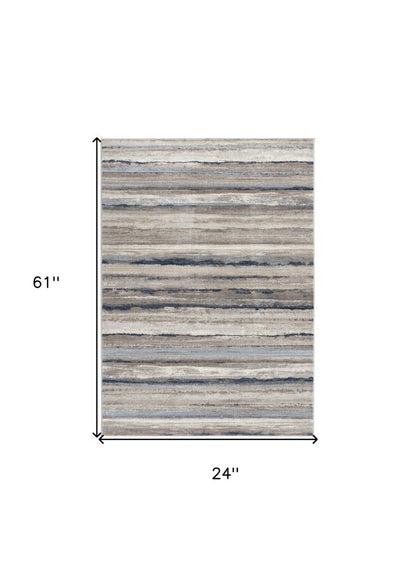 8' X 11' Blue And Beige Distressed Stripes Area Rug