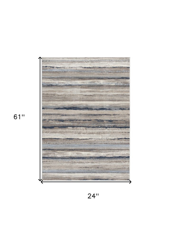 5' X 8' Blue And Beige Distressed Stripes Area Rug