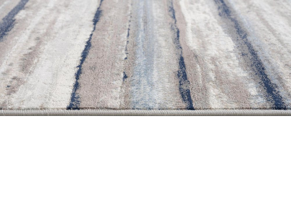 5' X 8' Blue And Beige Distressed Stripes Area Rug
