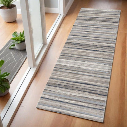 8' Blue Striped Runner Rug