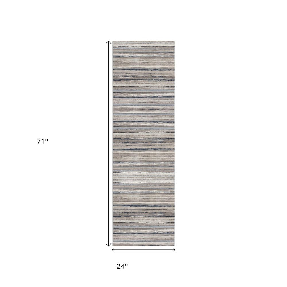 8' Blue Striped Runner Rug