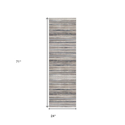 8' Blue Striped Runner Rug