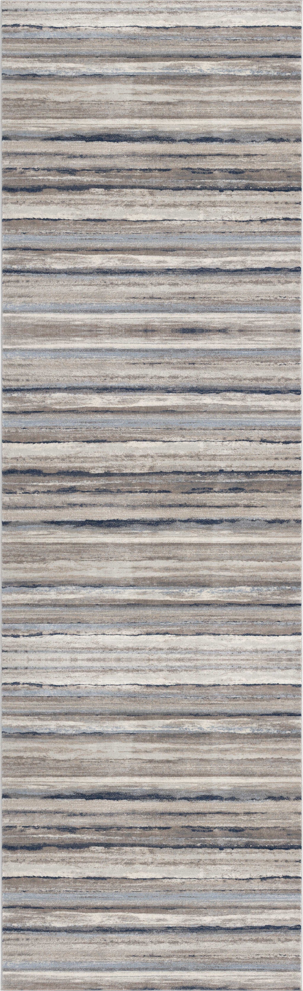 2' X 3' Blue And Beige Distressed Stripes Scatter Rug