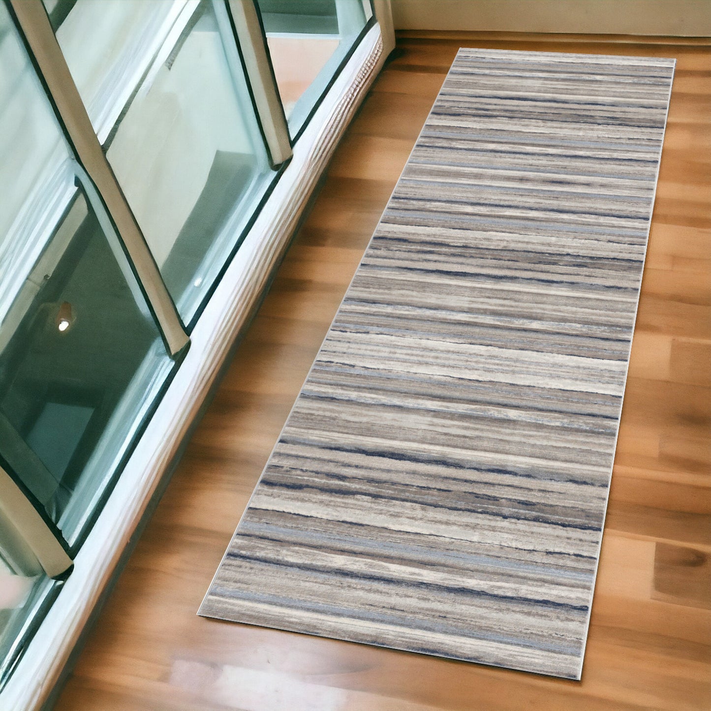 2' X 3' Blue And Beige Distressed Stripes Scatter Rug