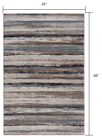 2' X 3' Blue And Beige Distressed Stripes Scatter Rug