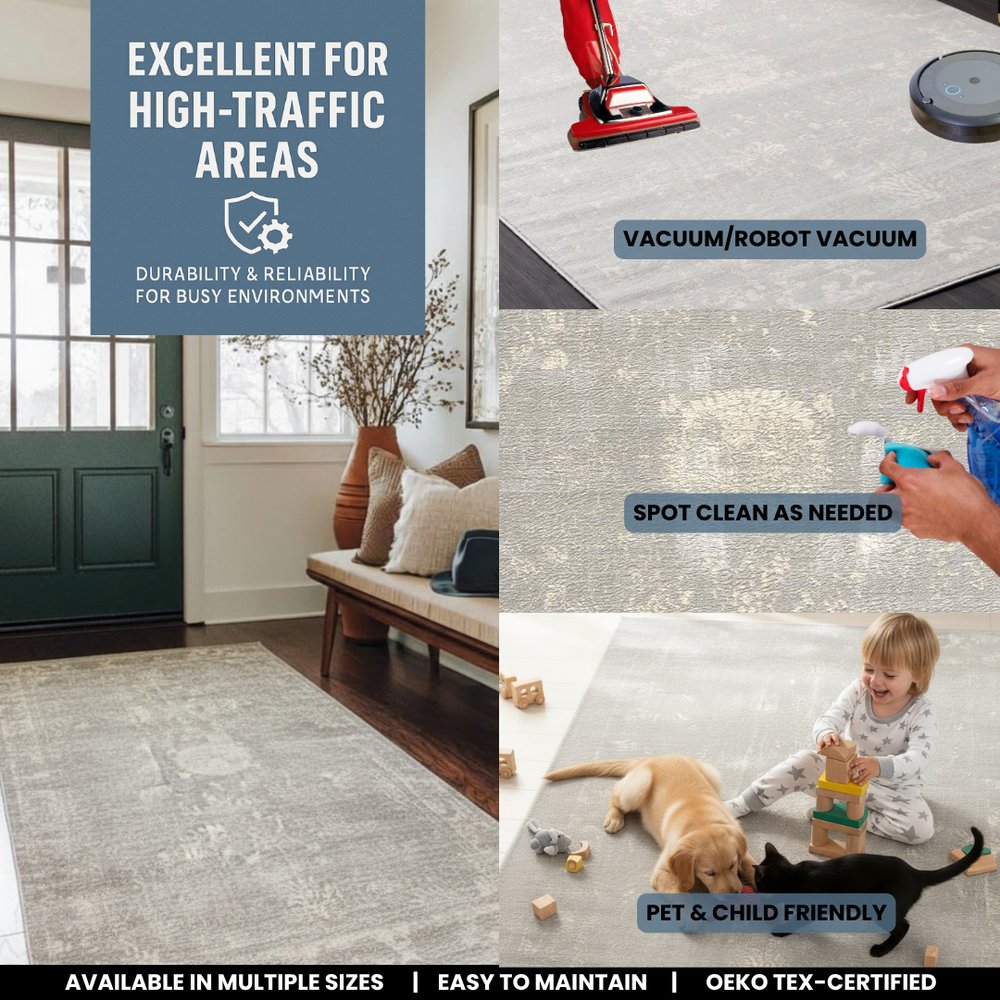 5' X 8' Modern Gray Distressed Area Rug