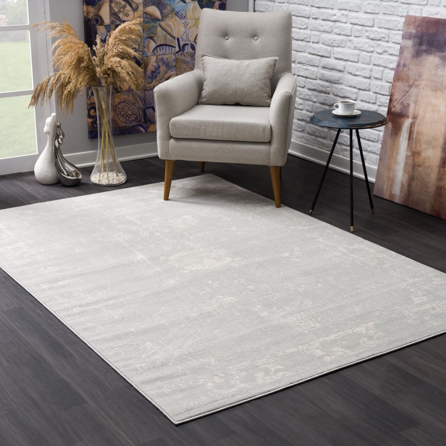 5' X 8' Modern Gray Distressed Area Rug