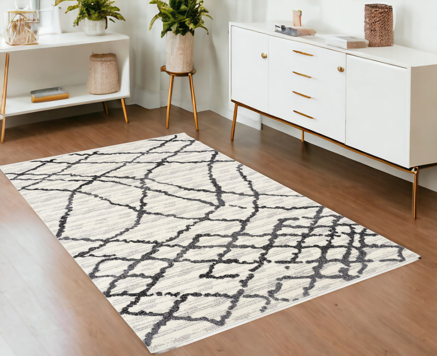 8' X 11' Gray And Black Modern Abstract Area Rug