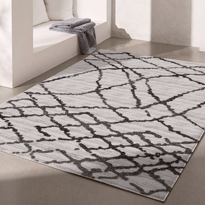 5' X 8' Gray And Black Modern Abstract Area Rug