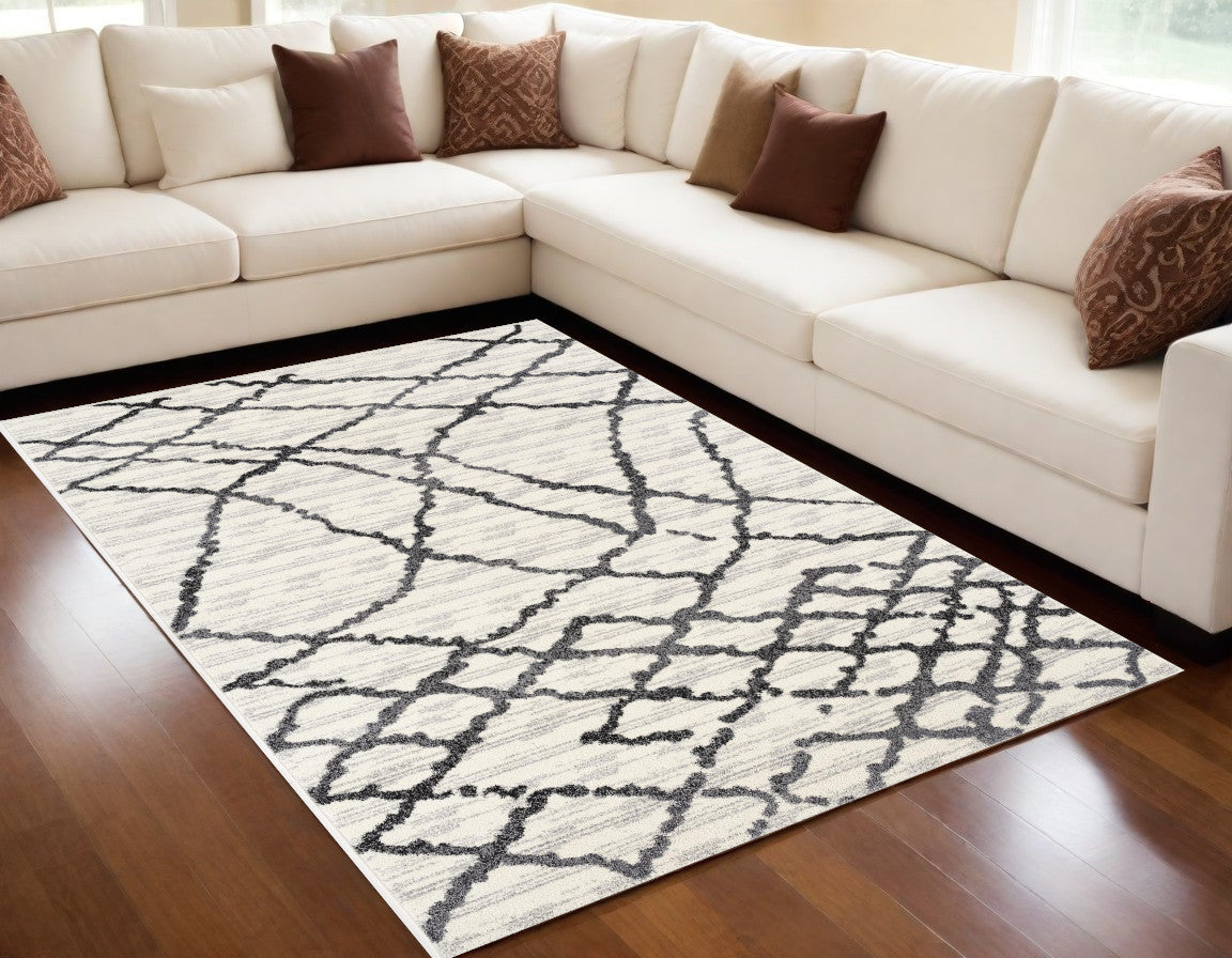 8' X 11' Gray And Black Modern Abstract Area Rug