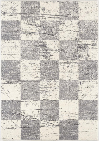 5' X 8' White And Gray Checkered Area Rug