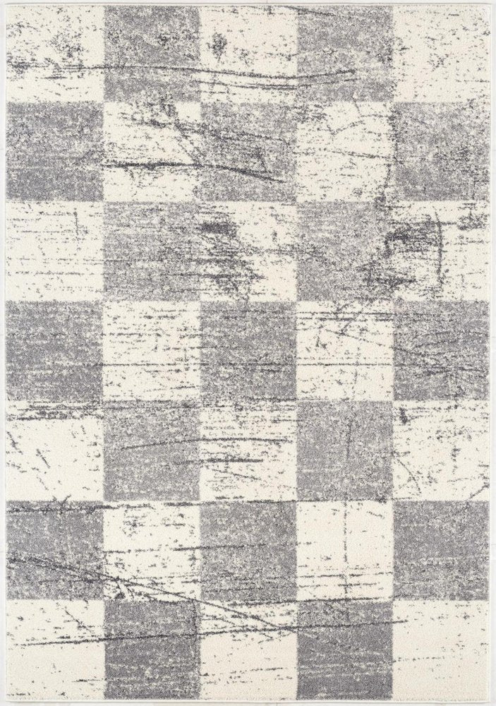 5' X 8' White And Gray Checkered Area Rug
