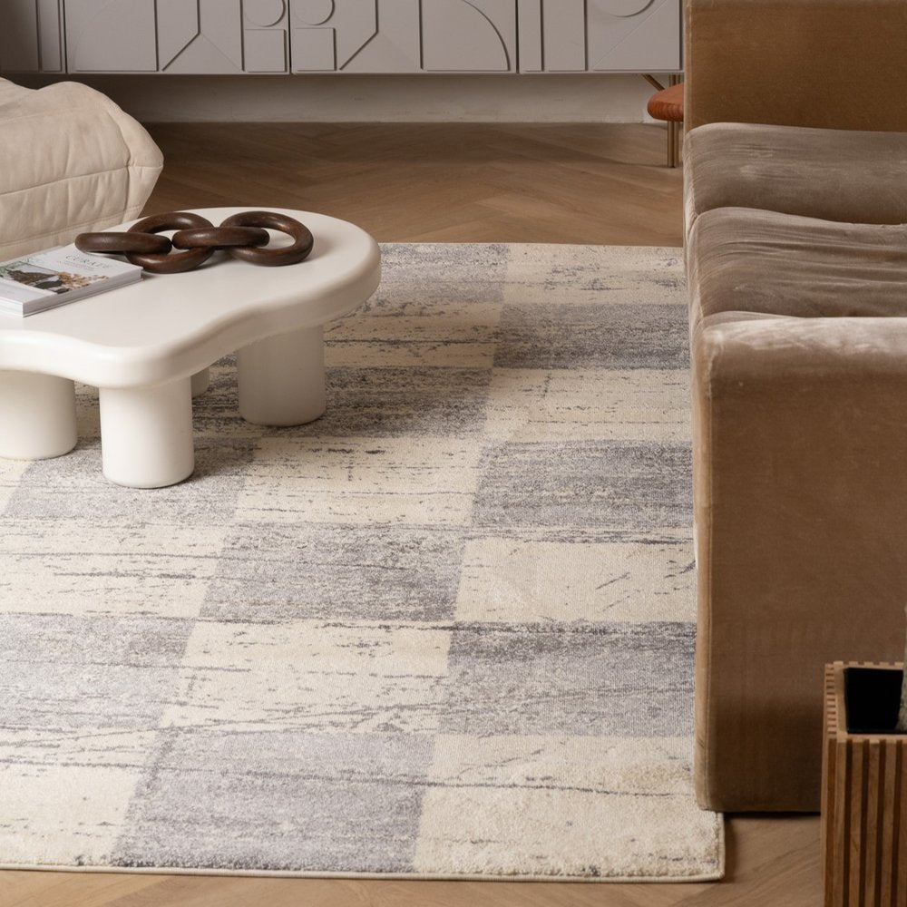4' X 6' White And Gray Checkered Area Rug