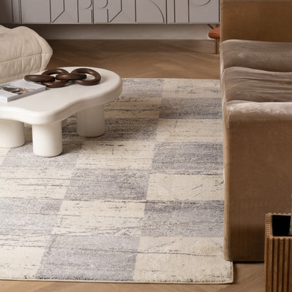 4' X 6' White And Gray Checkered Area Rug