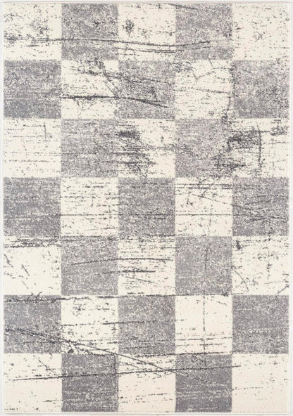 5' X 8' White And Gray Checkered Area Rug