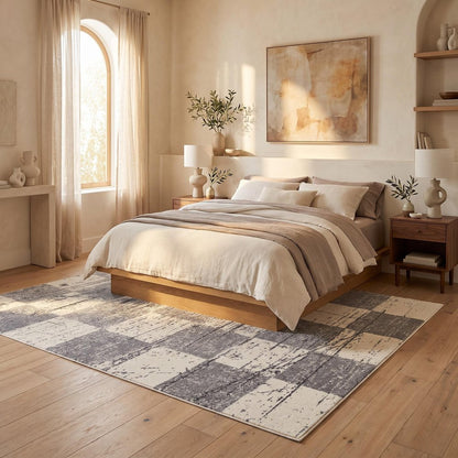 5' X 8' White And Gray Checkered Area Rug