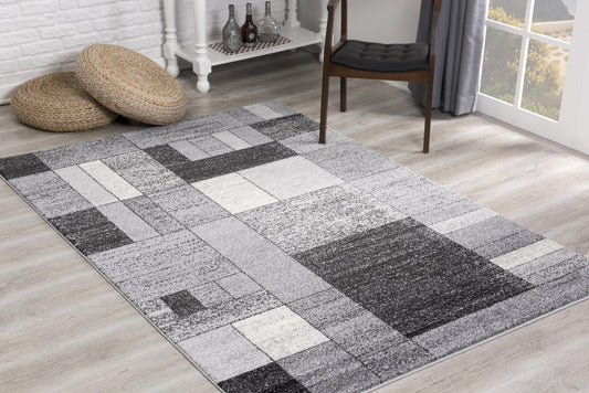 8' X 11' Gray Distressed Geometric Area Rug