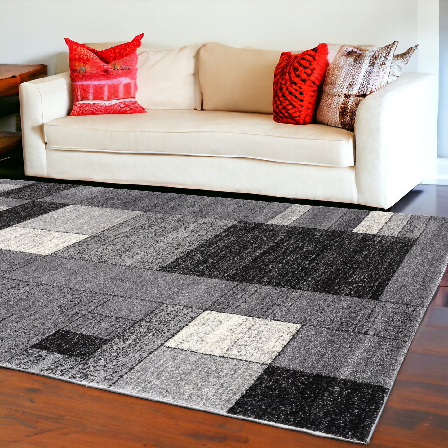 8' X 11' Gray Distressed Geometric Area Rug