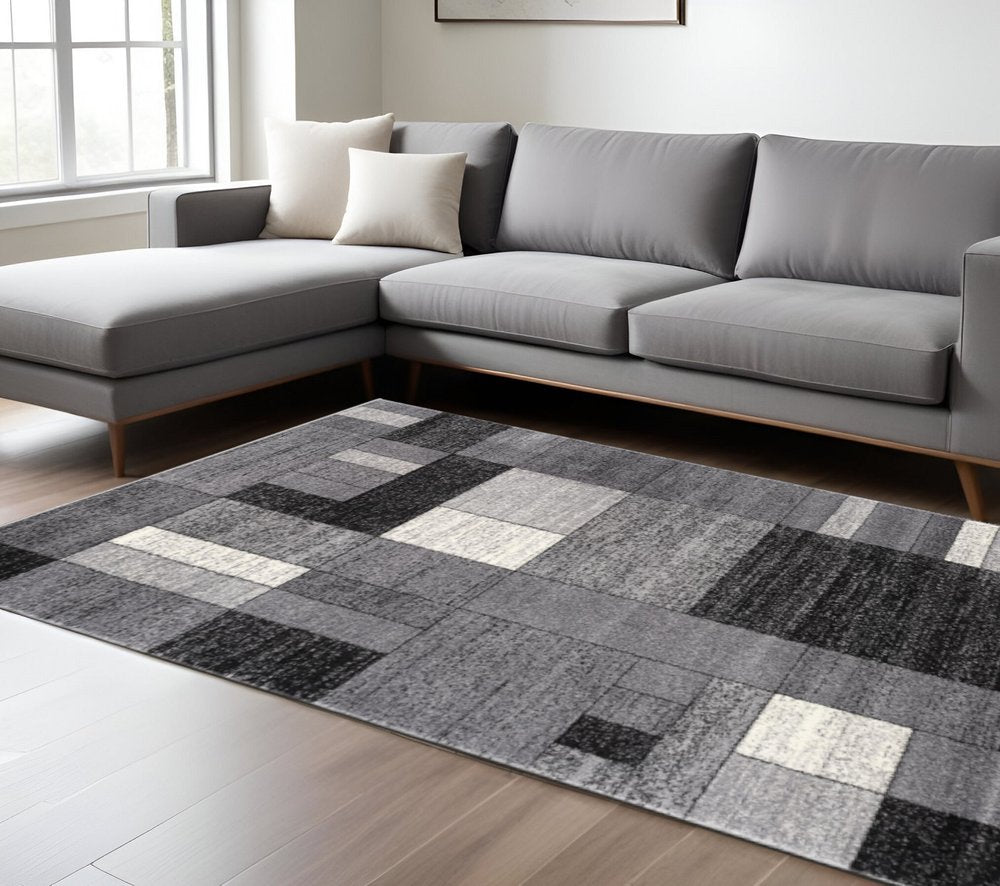 8' X 11' Gray Distressed Geometric Area Rug
