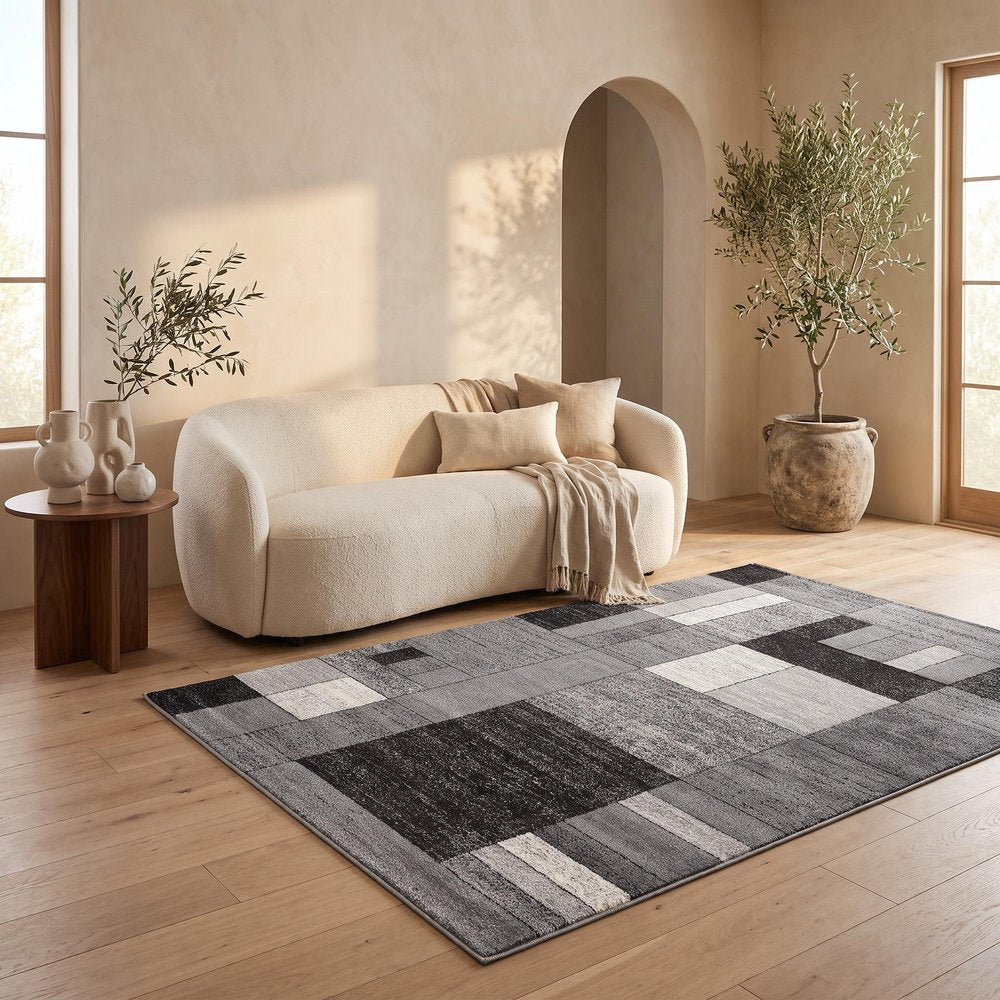 8' X 11' Gray Distressed Geometric Area Rug