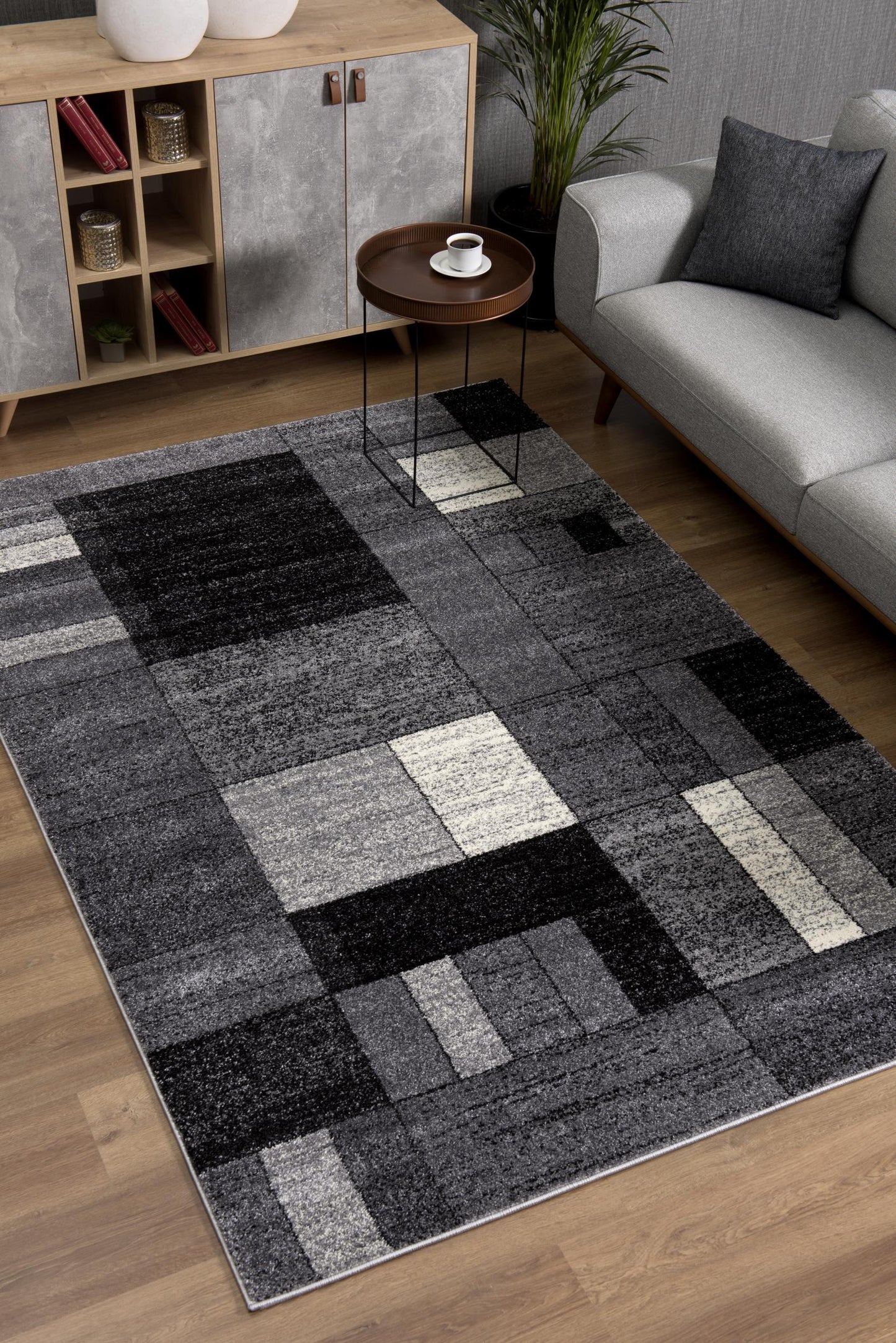 8' X 11' Gray Distressed Geometric Area Rug