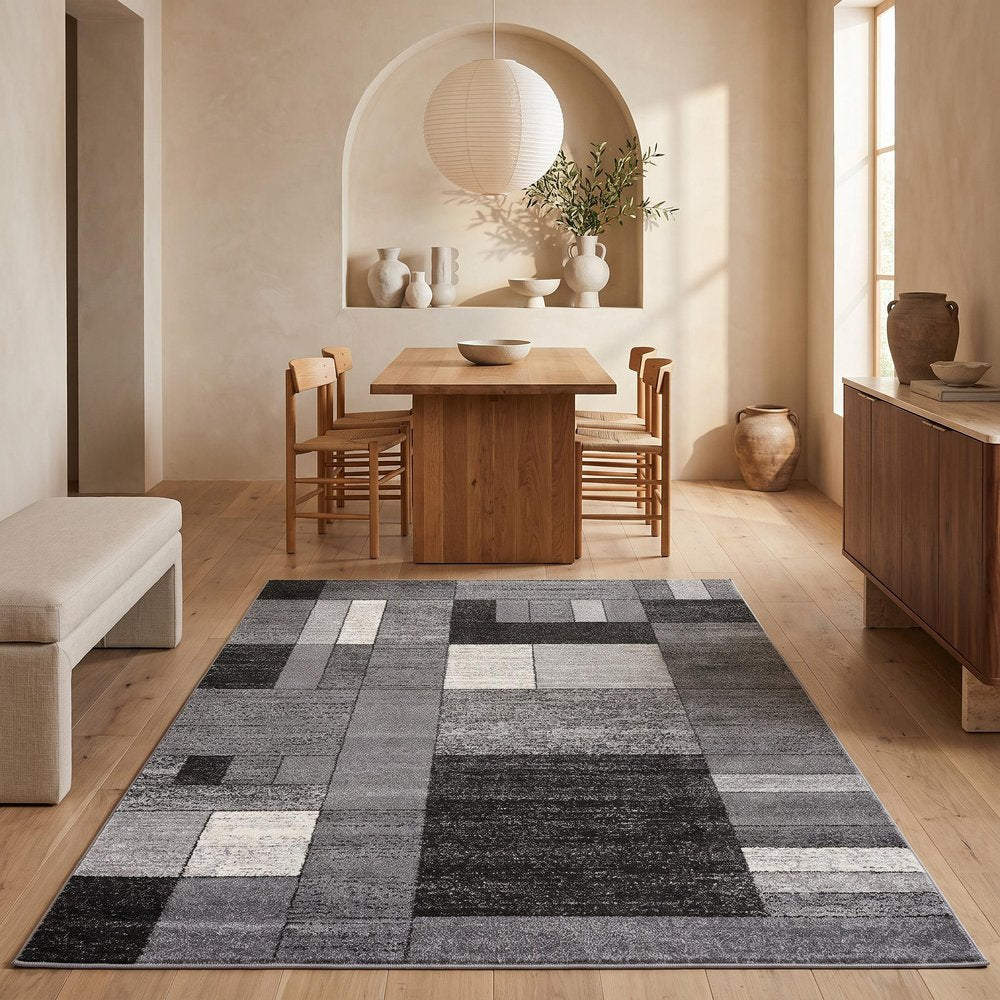 8' X 11' Gray Distressed Geometric Area Rug