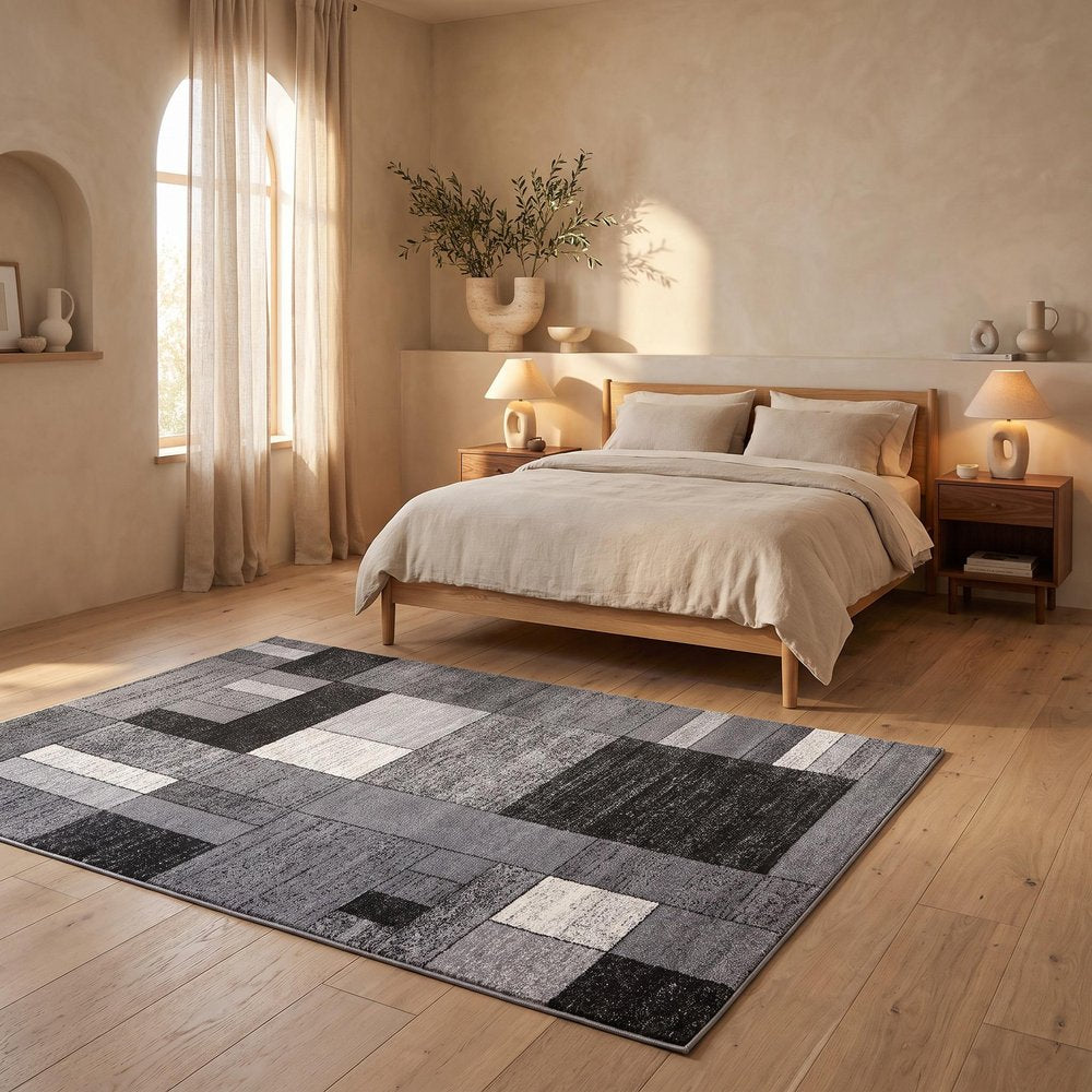 8' X 11' Gray Distressed Geometric Area Rug