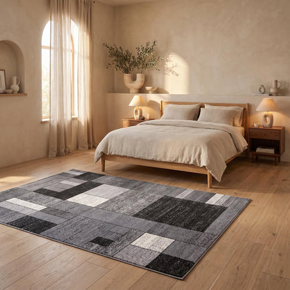 8' X 11' Gray Distressed Geometric Area Rug