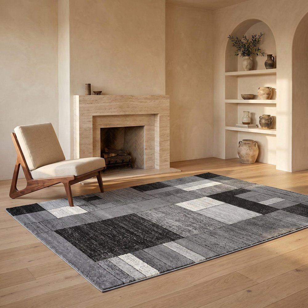 8' X 11' Gray Distressed Geometric Area Rug