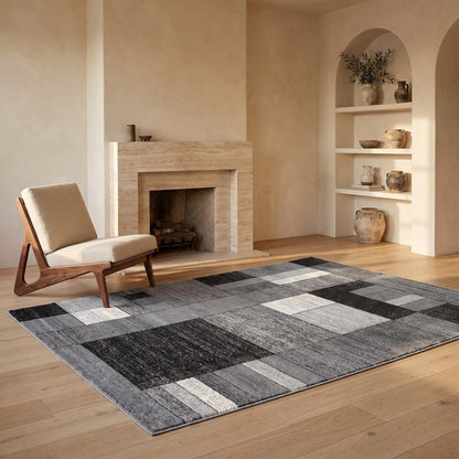 8' X 11' Gray Distressed Geometric Area Rug