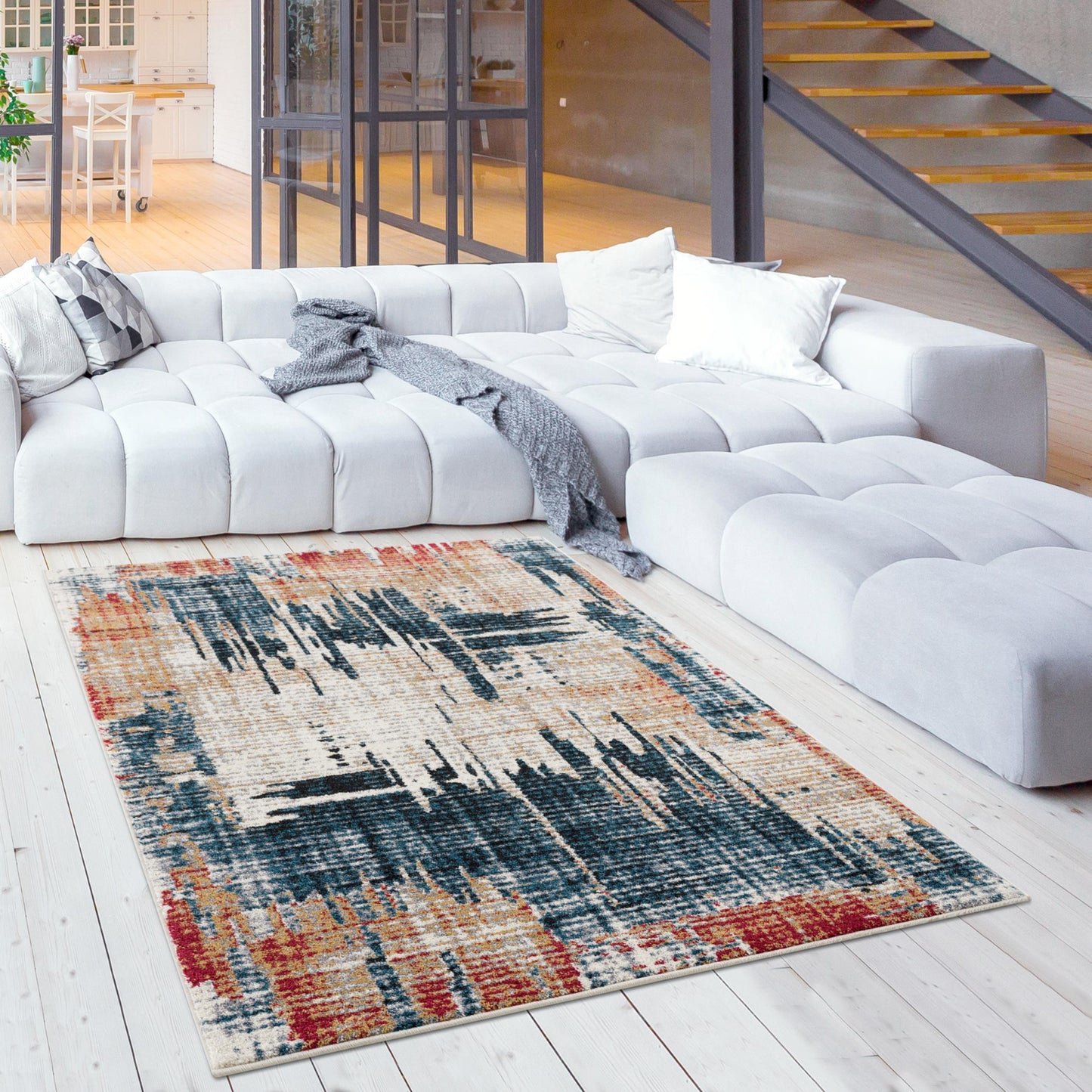 8' X 11' Blue And Ivory Abstract Area Rug