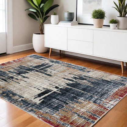 8' X 11' Blue And Ivory Abstract Area Rug