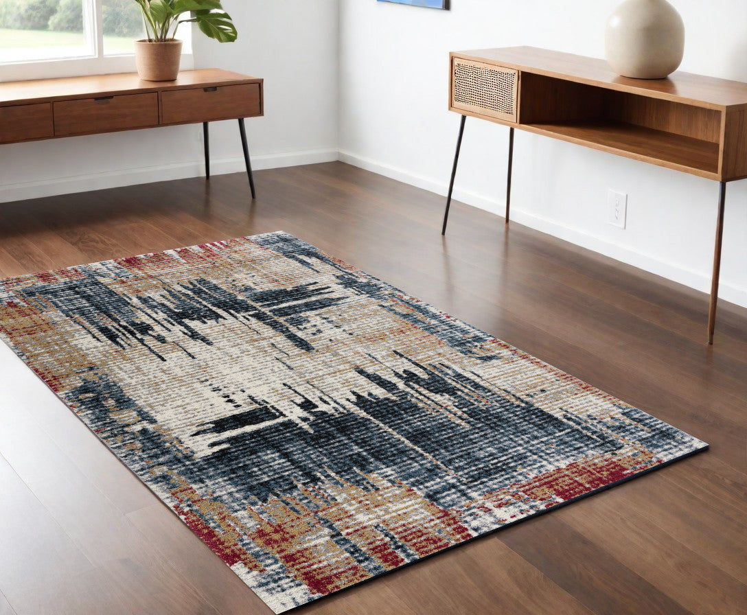 4' X 6' Blue And Ivory Abstract Area Rug